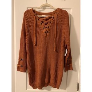 Red Dress Boutique orange lace up tunic sweater